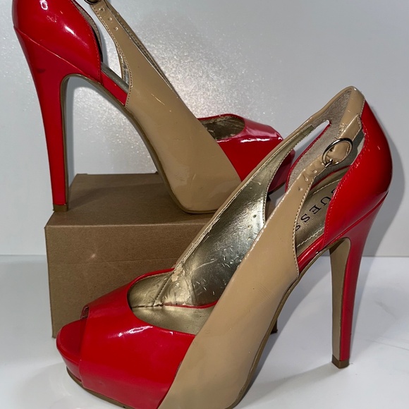 Guess red and tan peep toe - Picture 1 of 4